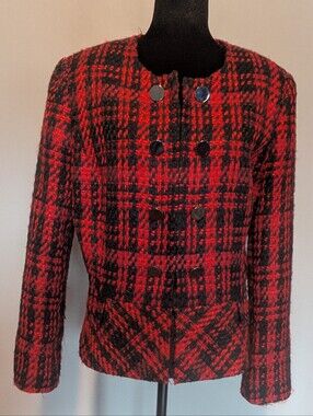 Vintage Plaid Blazer - Tahari Red & Black